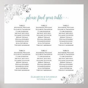 6 Tabelle Frilly Wedding Seating Chart Aquamarin a Poster