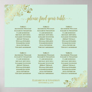 6 Tabelle Neo Mint & Gold Hochzeitskarte Poster