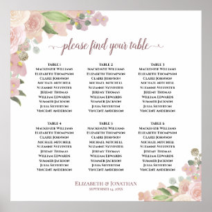 6 Tabelle Rustikal rosa Blumenübersicht Poster