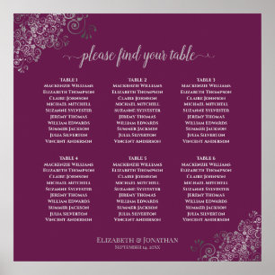6 Tabelle Silver Cassis Lila Hochzeitssitzkarte Poster