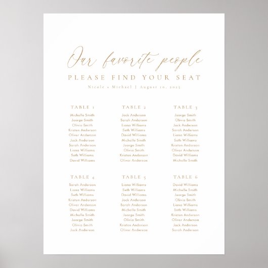 6 Tabellen Unsere Lieblings-Sitzkarte Poster (Vorne)