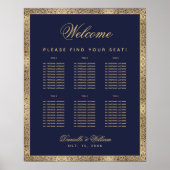 6 Table Navy Blue Gold Rose Hochzeitskarte Poster (Vorne)