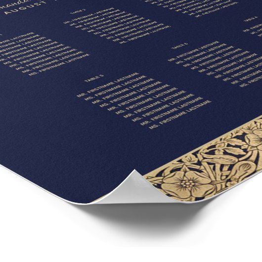 6 Tables Navy Blue Wedding Chart Gold Rose Poster (Ecke)