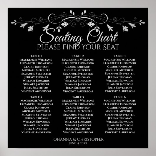 6 Tafelchic Silver & Black Wedding Seekarte Poster (Vorne)