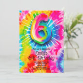 6. Tie Dye Geburtstag Einladung (Stehend Vorderseite)