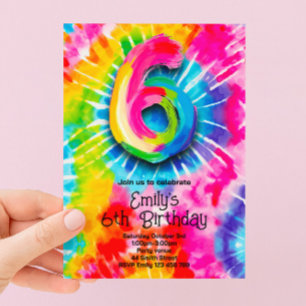 6. Tie Dye Geburtstag Einladung