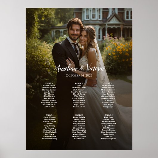 6 Tische elegantes Foto Hochzeitskarte Poster (Vorne)