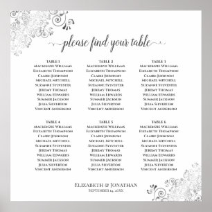 6 Tische Hochzeit Sitzordnung Silber Verzierungen Poster