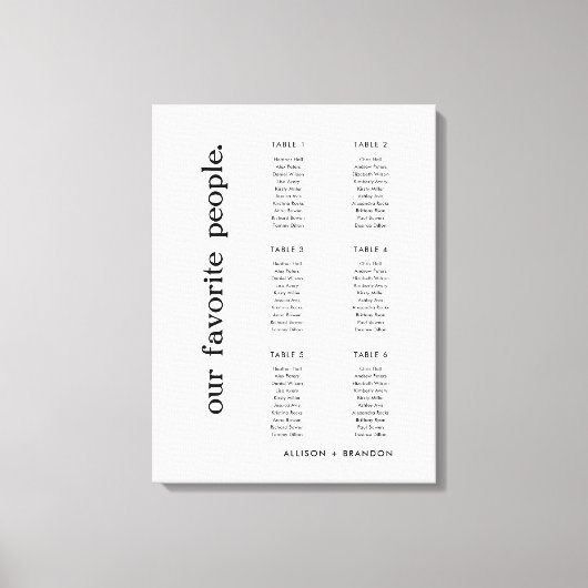 6 Tische Moderne kleine Hochzeitssitzkarte Leinwanddruck (Vorderseite)