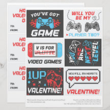 6 Video Game Kids Valentinstag Cards