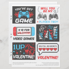 6 Video Game Kids Valentinstag Cards Briefbogen