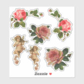 6 Viktorianische Die Aufkleber Rose Cherub Angel (Blatt)