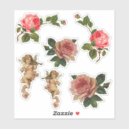 6 Viktorianische Die Aufkleber Rose Cherub Angel (Blatt)
