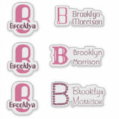 6 wasserdichte rosa Monogramm Name Kids Window Lap Aufkleber (Vorderseite)