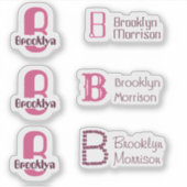 6 wasserdichte rosa Monogramm Name Kinder Wasserfl Aufkleber (Vorderseite)