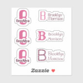 6 wasserdichte rosa Monogramm Name Kinder Wasserfl Aufkleber (Blatt)