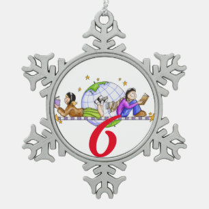6 Weihnachtsleser Schneeflocken Zinn-Ornament