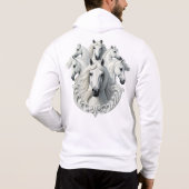 6 weiße Pferde Hoodie (Rückseite)