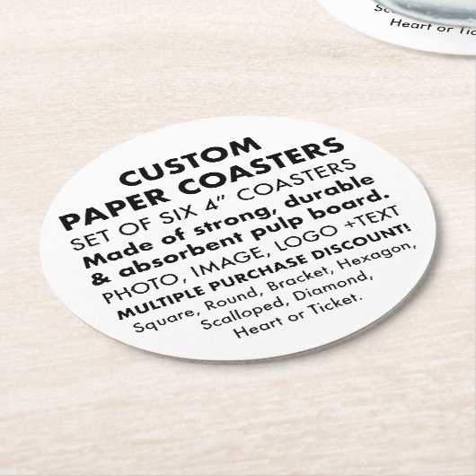 6 x Benutzerdefinierte Personalisiert 4" ROUND Pap Runder Pappuntersetzer (Angewinkelt)