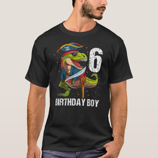6 Year Old Dinosaur Pirate Hat 6th Birthday Boy T-Shirt (Vorderseite)