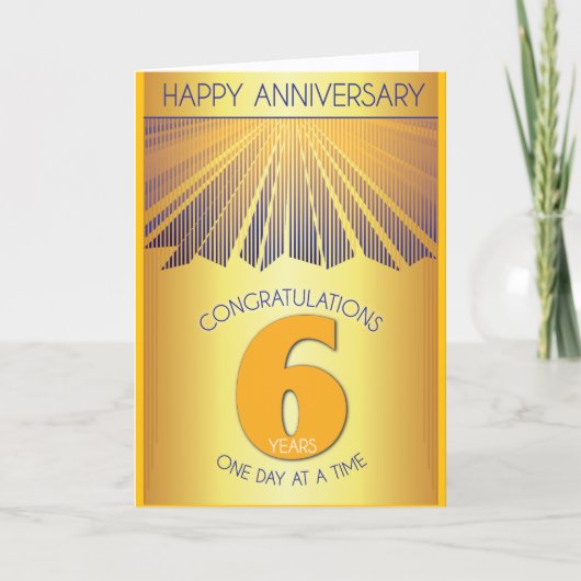 6 Year Sober Anniversary | Golden Ray 12 Step Karte (Vorderseite)
