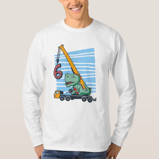 6 years 6th Birthday Mobile Crane Dinosaur T-Shirt (Vorderseite)