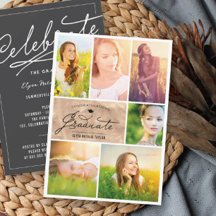 6er Foto-Collage Bronzefolie Chic Abschlussfeier Einladung