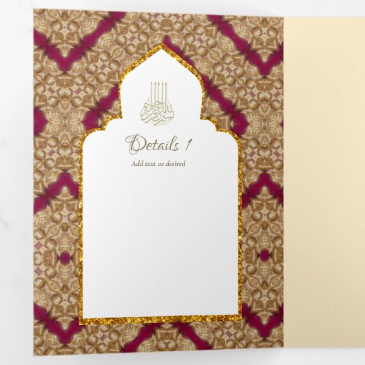 6pg NIKAH WALIMAH White Red Gold Verziert Dreifach Gefaltete Einladung (Innen Erste Seite)