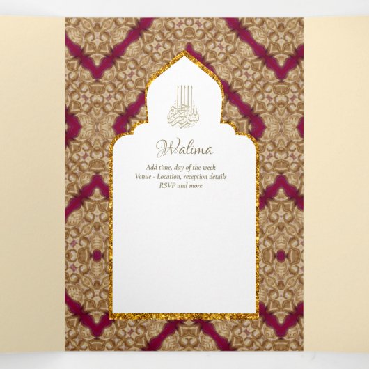 6pg NIKAH WALIMAH White Red Gold Verziert Dreifach Gefaltete Einladung (Innenseite Mitte)