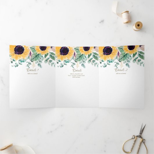 6pg Rustikale Sonnenblumen Hochzeitsprogramm Dreifach Gefaltete Einladung (Innenseite)