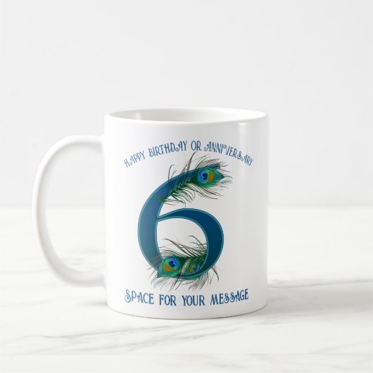 6th Anniversary Peacock Feather Customizable Kaffeetasse (Links)