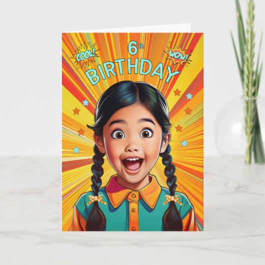 6th Birthday Asian American Girl Pop Art Style Karte (Vorderseite)