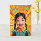 6th Birthday Asian American Girl Pop Art Style Karte (Gelbe Blume)