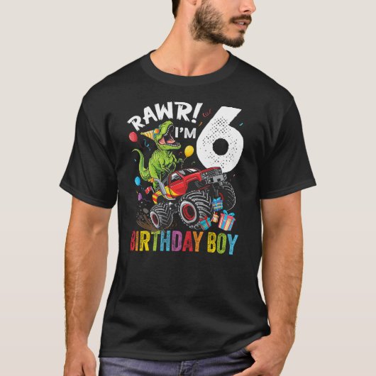 6th Birthday Boy Dinosaur Monster Truck T-Shirt (Vorderseite)