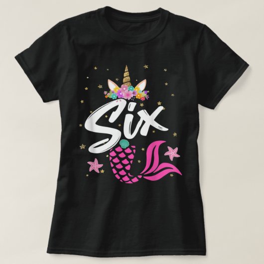 6th Birthday Girl Unicorn Mermaid Tail 6 Years Old T-Shirt (Design vorne)