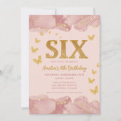 6th Birthday Invitation Pink Gold Glitter Girl Einladung (Vorderseite)