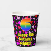 6th Birthday: Loving Hearts Pattern, Rainbow 6 Pappbecher (Rückseite)
