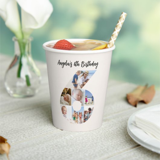 6th Birthday Photo Collage Number 6 Paper Cups Pappbecher (In Situ)