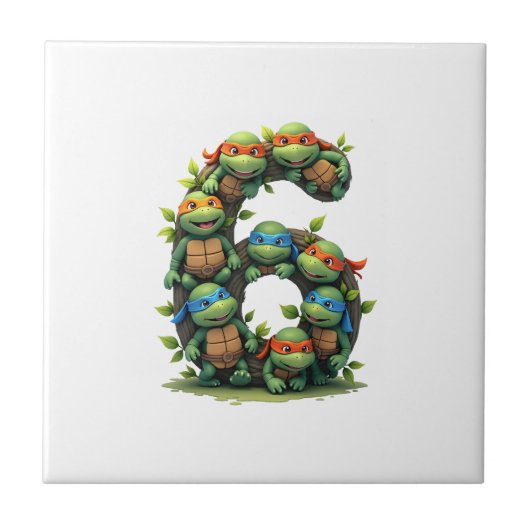 6th Birthday Sea Turtle Tortoise Theme Party 6 Yea Fliese (Vorderseite)