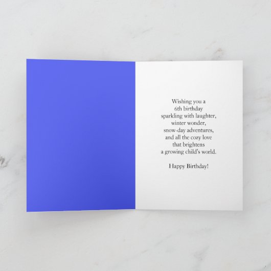 6th Birthday Snowman Snowy with Snow Six Karte (Innenseite)