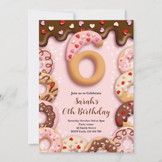 6th Donut Birthday Girls Invitation Einladung (Vorderseite)