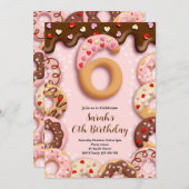 6th Donut Birthday Girls Invitation Einladung (Vorne/Hinten)