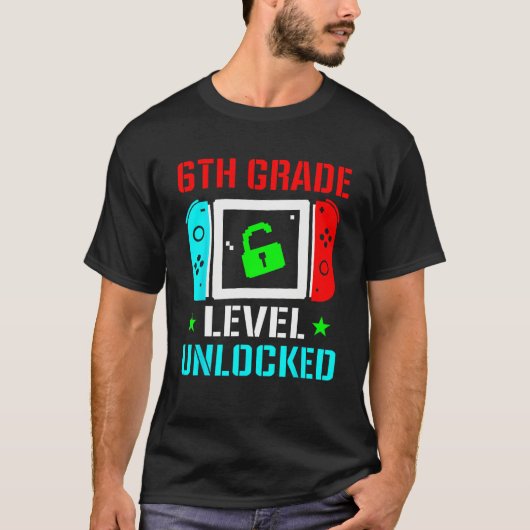 6th Grade Level Unlocked Back To School Gamer Boy T-Shirt (Vorderseite)