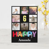 6th Happy Birthday Photo Collage Modern Black Karte (Gelbe Blume)