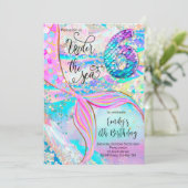6th Mermaid Birthday Under the Sea Invitation Einladung (Stehend Vorderseite)