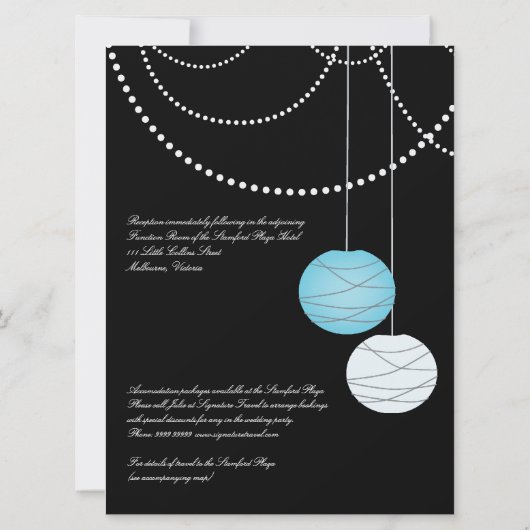6x8 Hochzeit Aqua Blue Paper Lanterns Einladung (Rückseite)