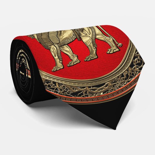 [700] Assyrian Winged Lion - Gold Lamassu Krawatte (Gerollt)