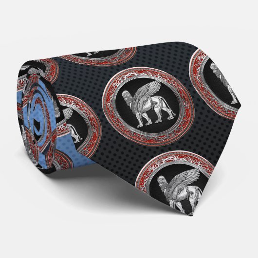 [700] Assyrian Winged Lion - Silver Lamassu Krawatte (Gerollt)