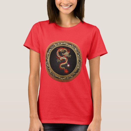 [700] Goldener chinesischer Drache Fucanglong T-Shirt (Vorderseite)
