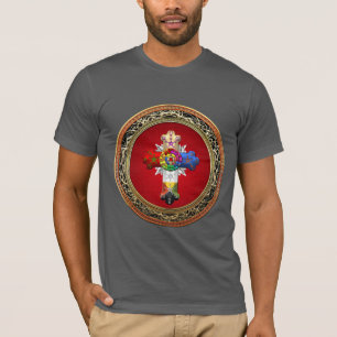 [700] Rosiges Kreuz (Rose Croix) auf Rot u. Gold T-Shirt